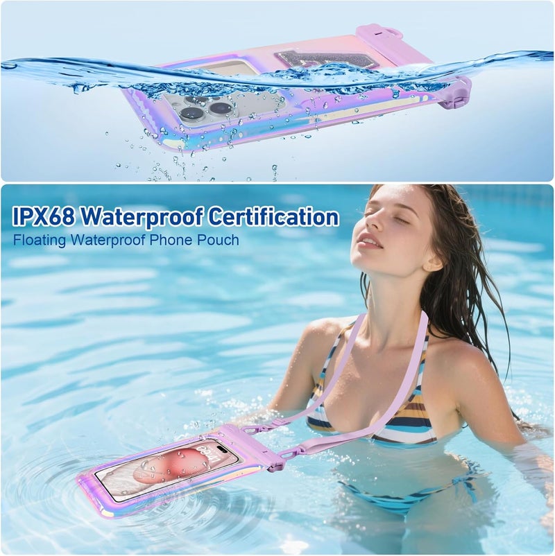 Razobws Waterproof Phone Pouch Floating, IPX68 Waterproof Phone Case with Lanyard for iPhone 16 15 14 13 12 Pro Max Samsung S25 S24 S23 S22, Up to 7 Inch, Beach Vacation Essentials, Sparkling Purple Letter - Image 3